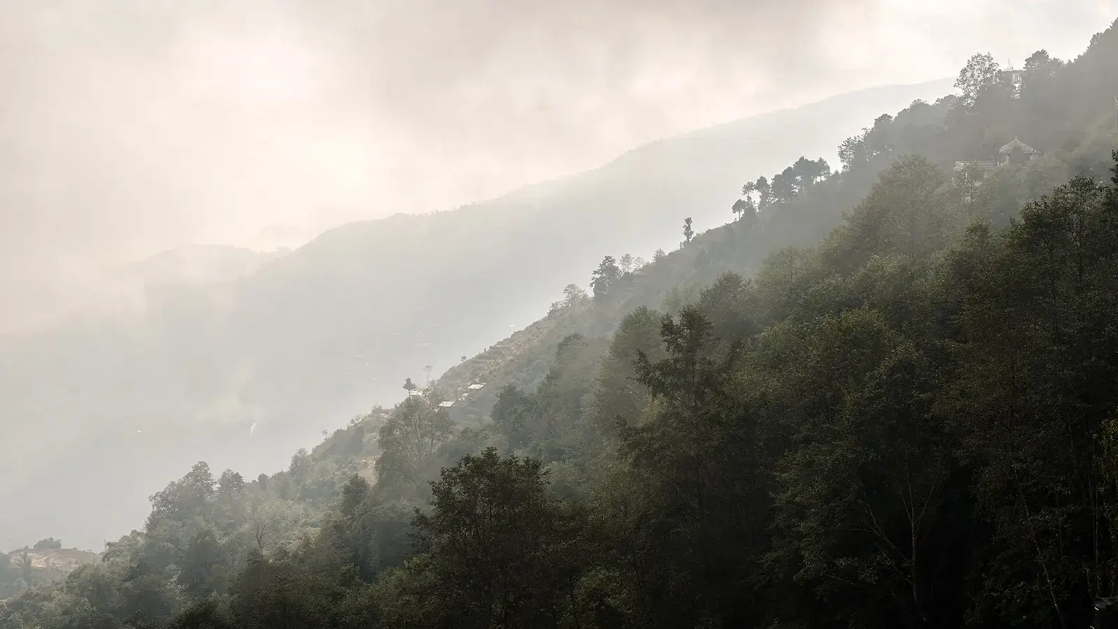 Misty forested ridges at Nagarkot on the eastern rim of the Kathmandu Valley